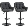 Set of 2 Adjustable Linen Bar Stools with Armrests, Black