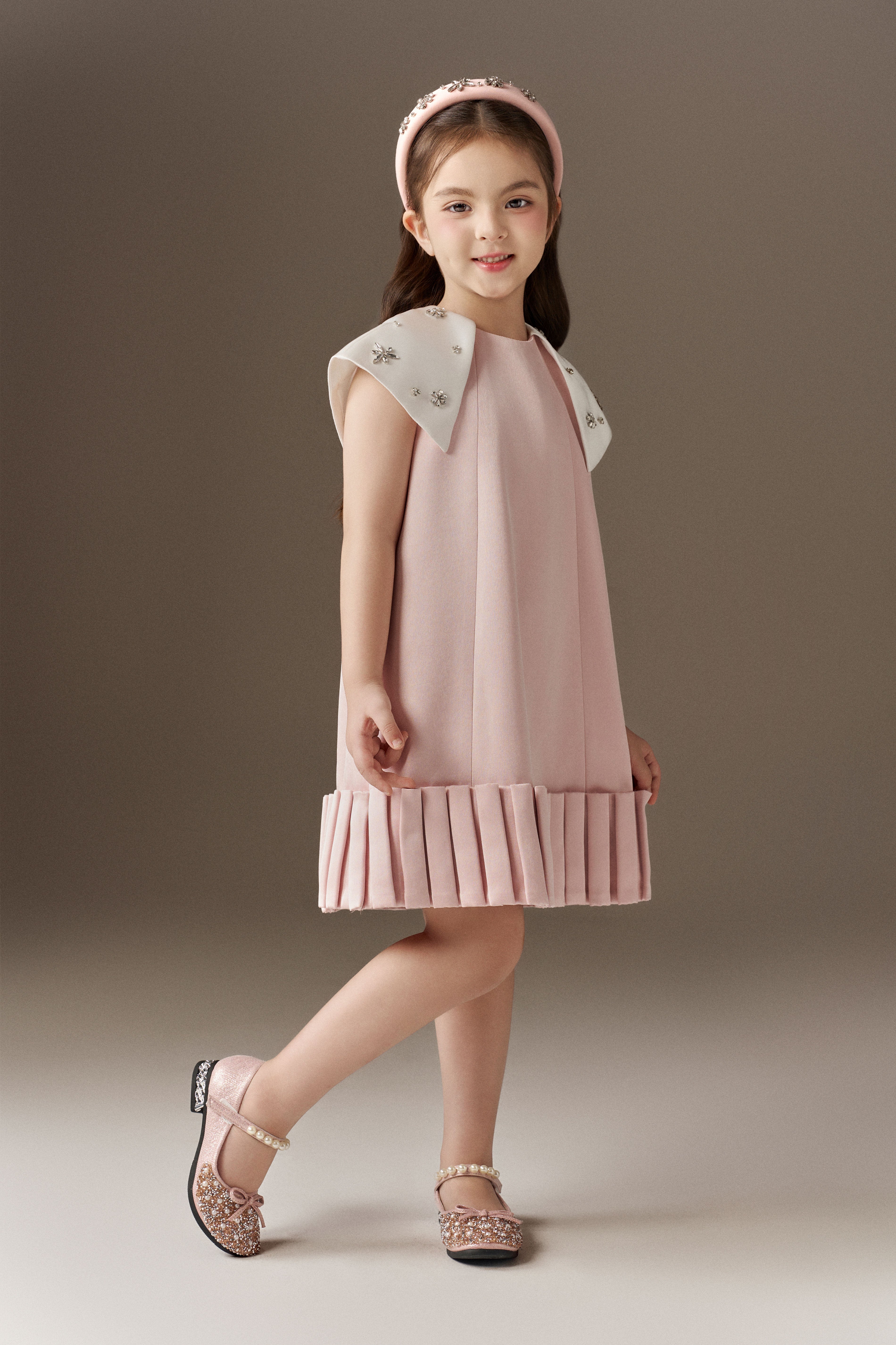 Sparkling Beaded Cape A-Line Kids Dress With Rhinestone Headband
