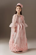 Florabloom Ruffle Long Sleeve Sheer Princess Dress With Floral Headband