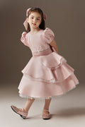 Enchanting Embellished Crystals Layered Princess Dress With Hair Bow