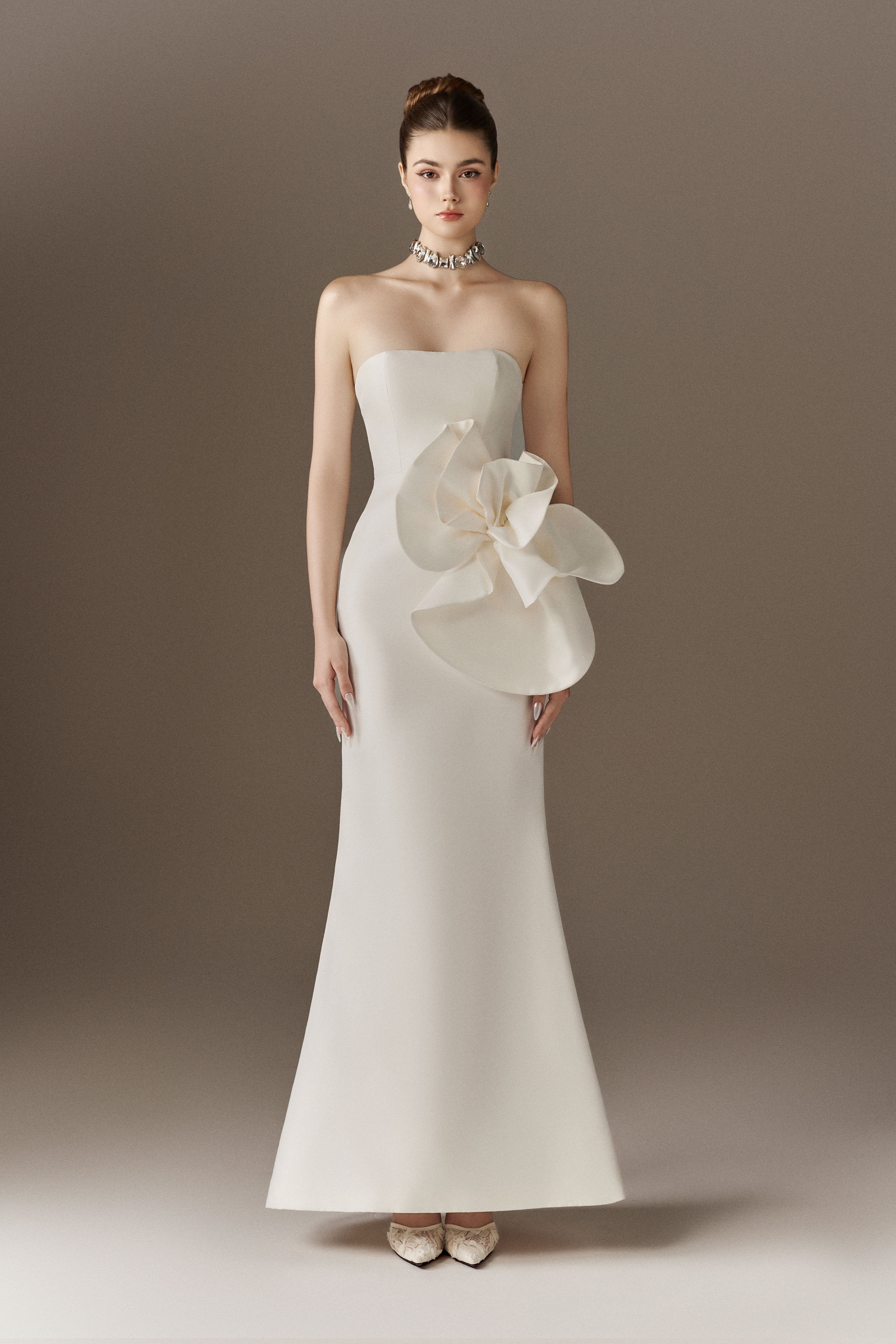 Floralia  Bandeau Maxi Dress With Oversized 3D Flower