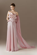 Bloomheart 3D Floral Maxi Dress With One Cape Sleeve