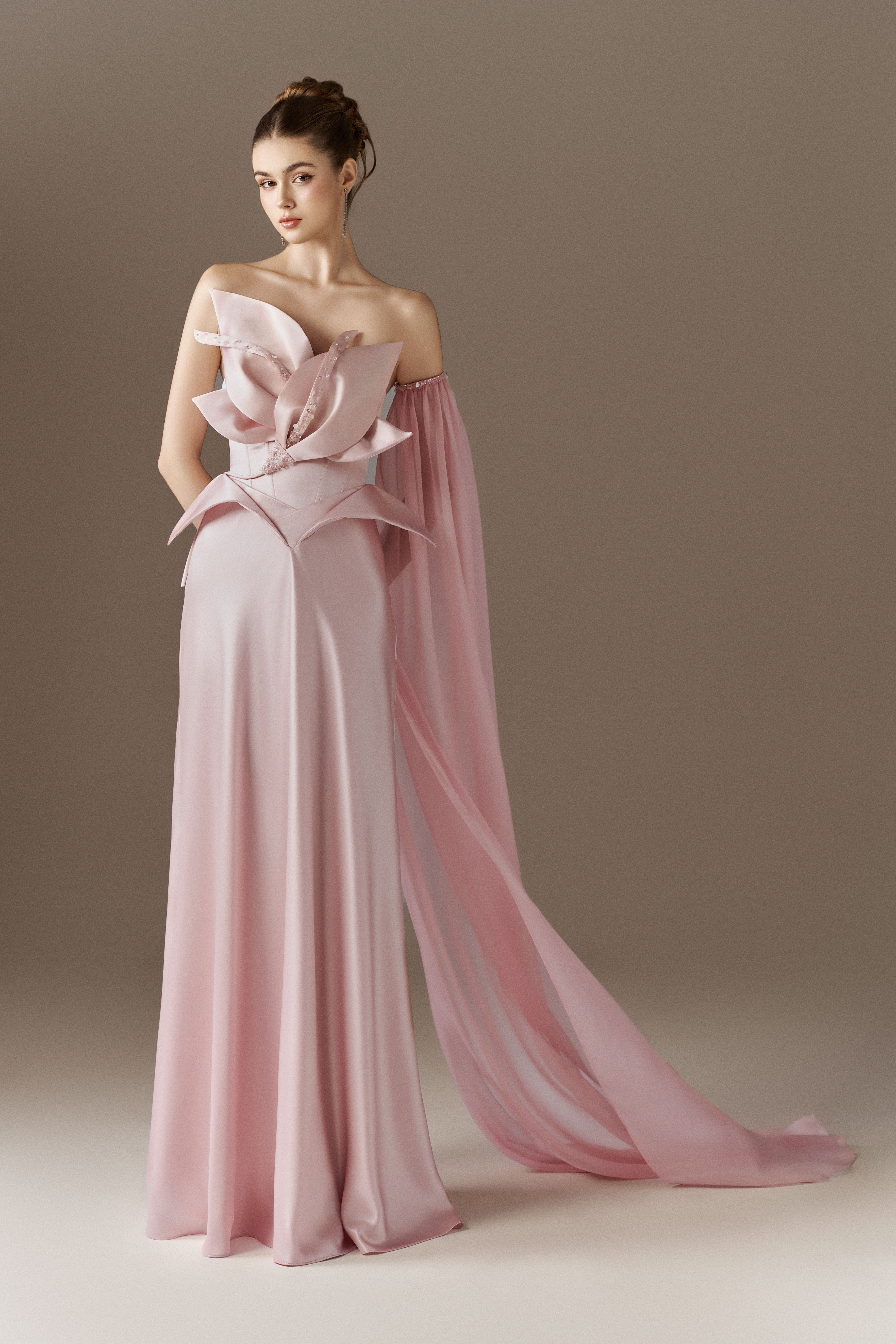 Bloomheart 3D Floral Maxi Dress With One Cape Sleeve