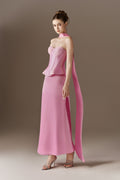Calla Corset Peplum Maxi Dress With Neck Scarf
