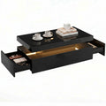 LED 2-Tier Storage Coffee Table with 2 Drawers and Open Shelf, High Gloss Black