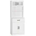 Freestanding Kitchen Pantry 4 Door Buffet Cabinet with Hutch 63.5 Inches White