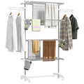 4-Tier Clothes Airer, Foldable Clothes Drying Rack with Wheels & Wings, Easy Assembly, White