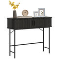 39" Narrow Console Table with Slatted Tambour Swing Doors and Storage, Black