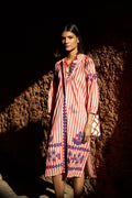 KURTA RAYAS BORDADA LINEAS NARANJA/BLANCO