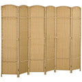 6 Panel 5.6' Tall Privacy Screen Freestanding Room Divider, Nature Wood