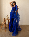 The Electric Blue Sculpt Sari Gown By KYNAH, Luxury Indian Fashion & Bridal Wear