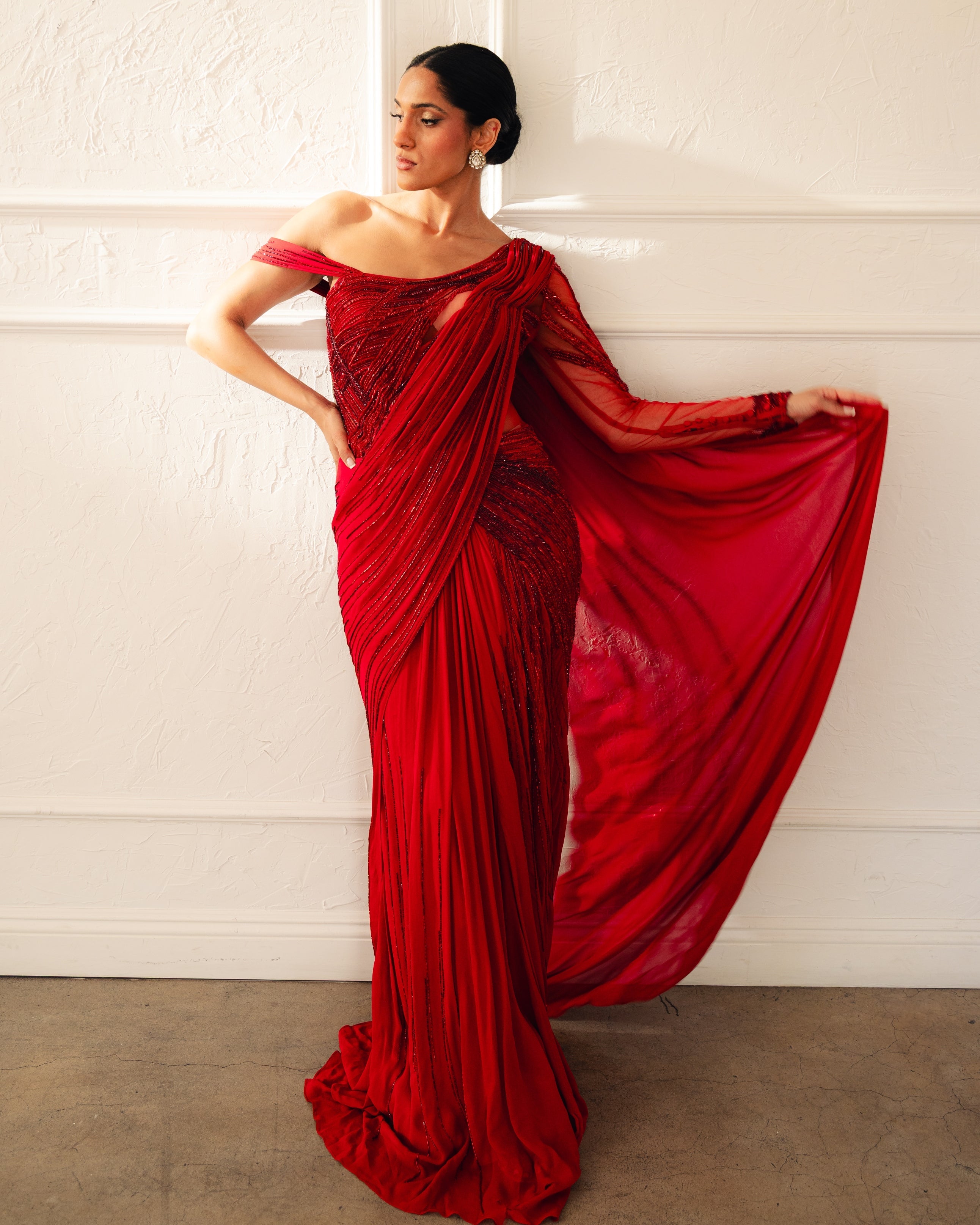 The Lava Ecliptic Sari Gown By KYNAH, Luxury Indian Fashion & Bridal Wear