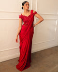 The Lava Red Orbit Bloom Sari Gown By KYNAH, Luxury Indian Fashion & Bridal Wear