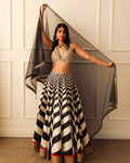 Crème Ivory Chevron Skirt Set By KYNAH, Luxury Indian Fashion & Bridal Wear