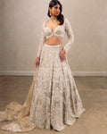 Full Sleeves Falaknuma Nude Pearl Cut Work Lehenga Set By KYNAH, Luxury Indian Fashion & Bridal Wear