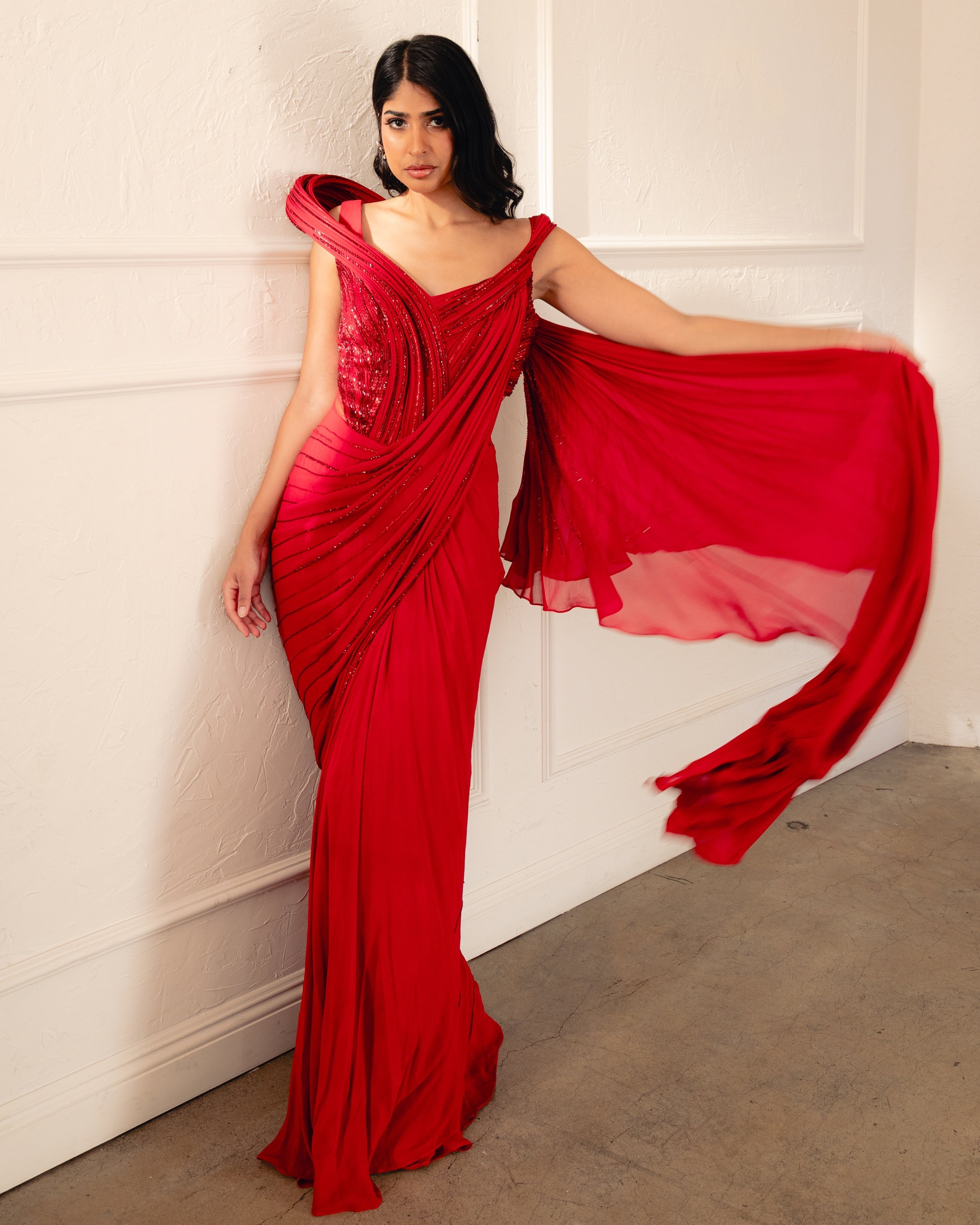 The Cosmic Sculpt Sari Gown By KYNAH, Luxury Indian Fashion & Bridal Wear
