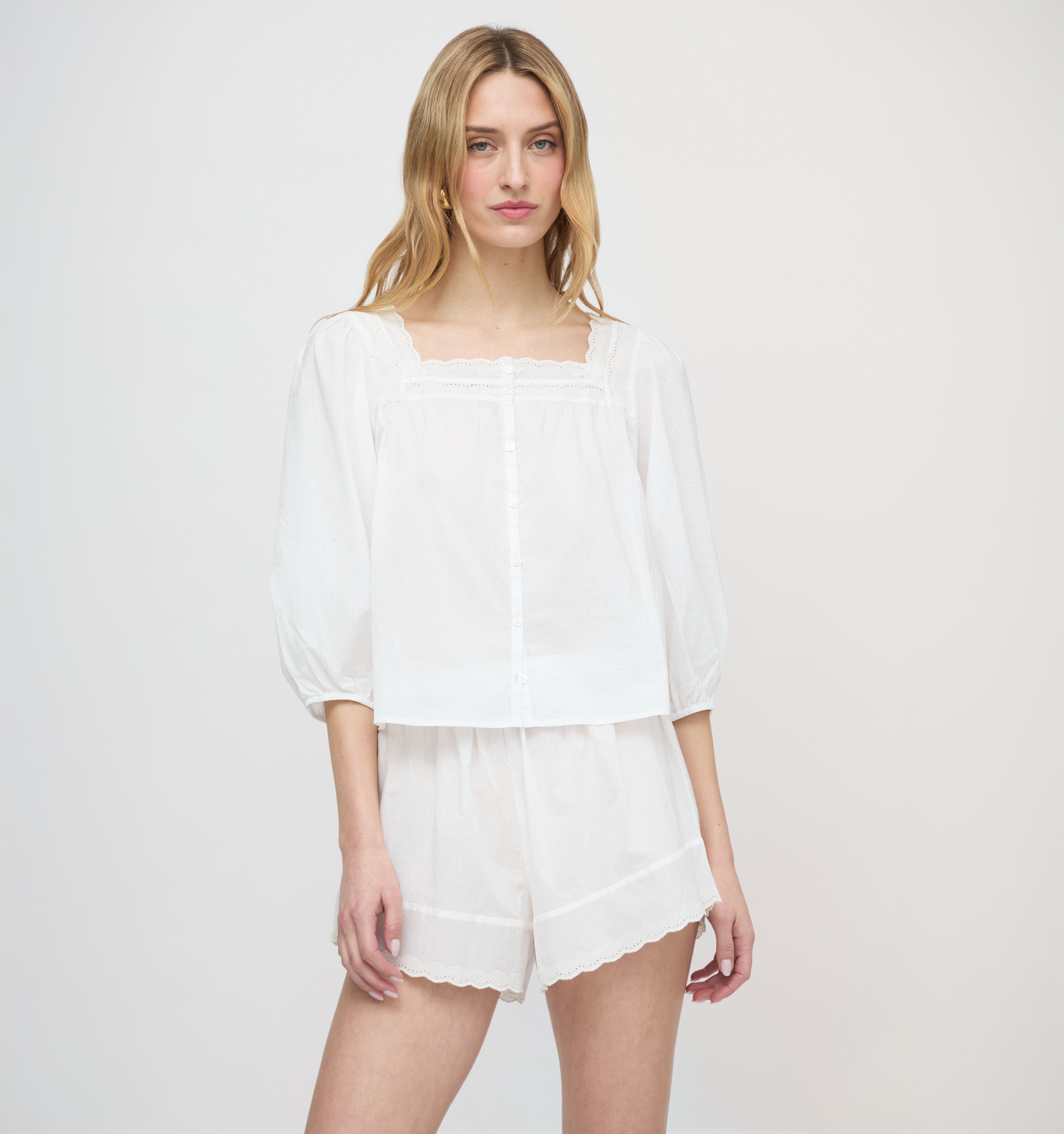 The Bennie Short / White Crisp Voile   By Hill House Home