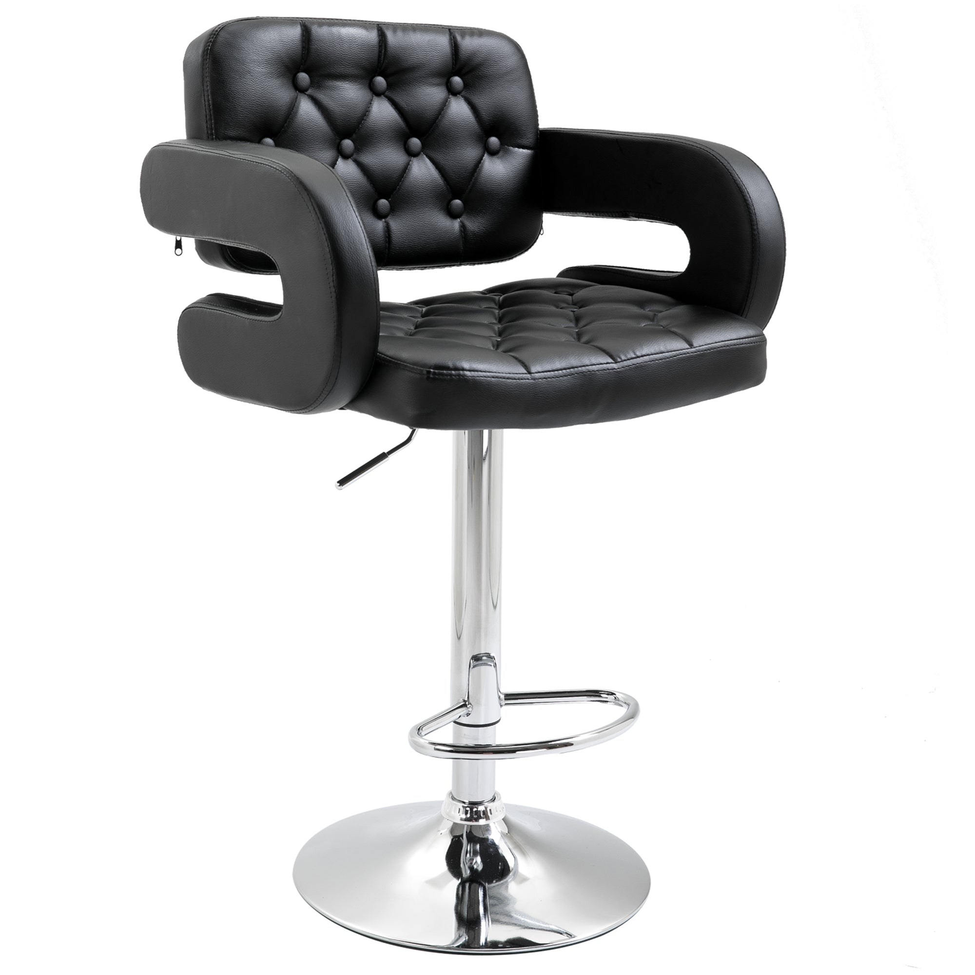 Swivel PU Leather Bar Stool with Extra-Large Seat, Armrest & Footrest, Black
