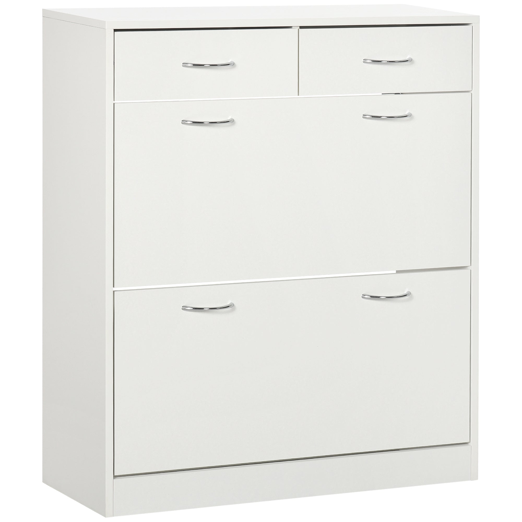 Narrow Shoe Organizer Cabinet with 2 Flip Drawers, 2 Slide Out Drawers for 12 Pairs, White