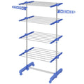 4-Tier Clothes Airer, Foldable Clothes Drying Rack with Wheels & Wings, Easy Assembly, Blue