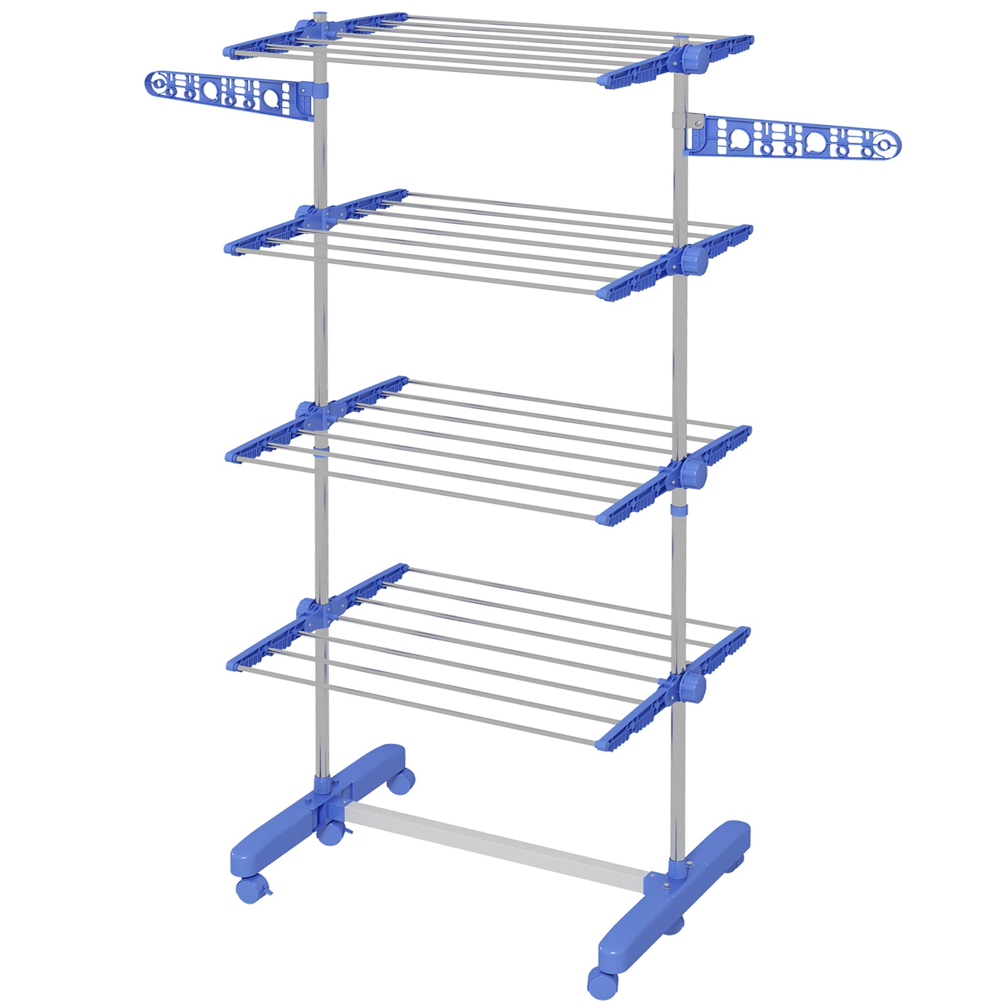 4-Tier Clothes Airer, Foldable Clothes Drying Rack with Wheels & Wings, Easy Assembly, Blue