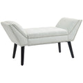 Tufted End of Bed Bench with Arms and Nailhead Trim, Linen Fabric Bedroom Bench, Cream White