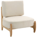 Ultra-Wide Accent Chair with Rubber Wood Frame, Modern Chenille Upholstered Cushioned Chair, Cream White
