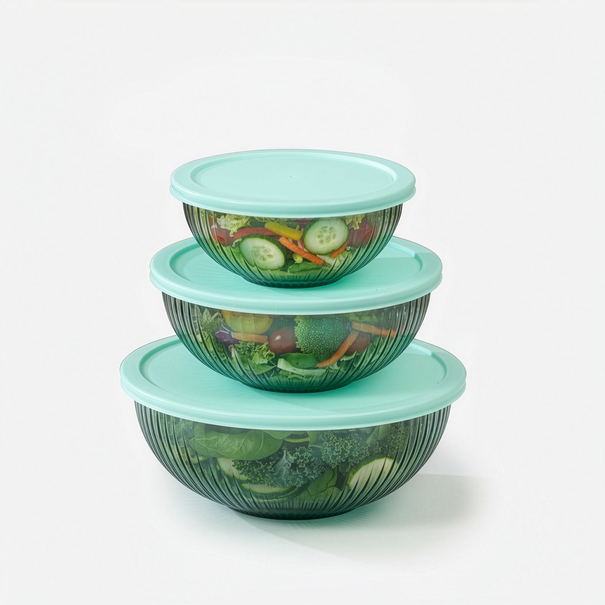 GENICOOK Borosilicate Glass Mixing Bowl Set - Diamond Blue
