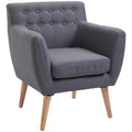 Mid-Century Linen Armchair with Wood Frame and Thick Padding, Grey