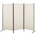 3 Panel Double Hinged Room Divider, 6 Ft Freestanding Folding Privacy Screen, Beige