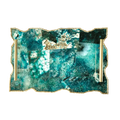 Large Composite Green Agate Serving Tray With Modern Brass Handles