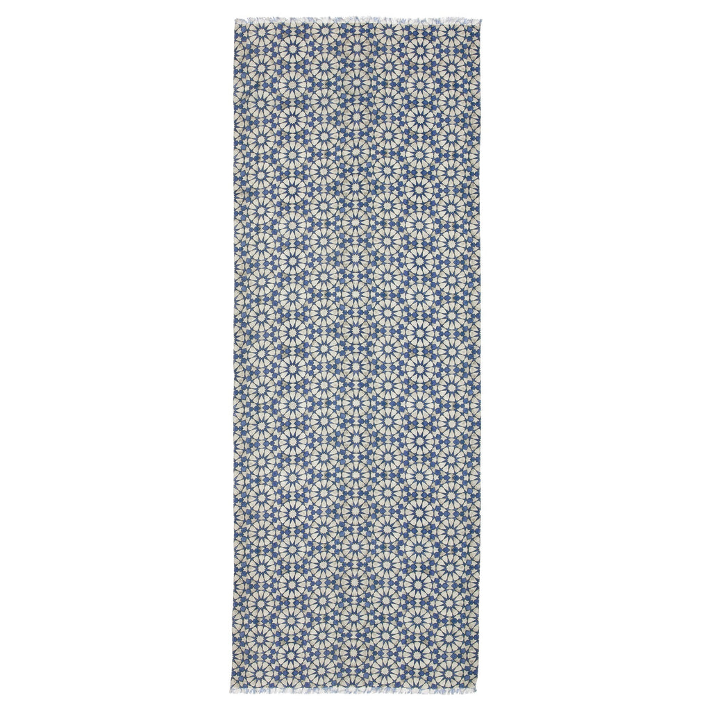 Silk and Wool Scarf with Blue and Gray Print