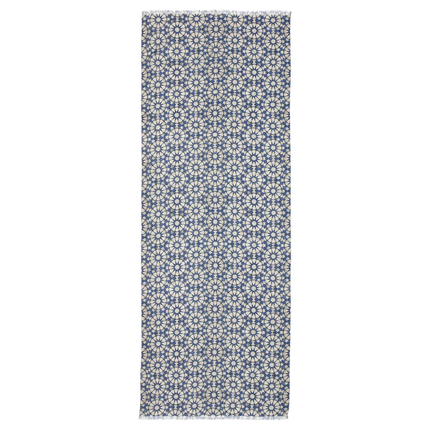 Silk and Wool Scarf with Blue and Gray Print