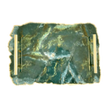 Large Green Agate Serving Tray With Brass Handles