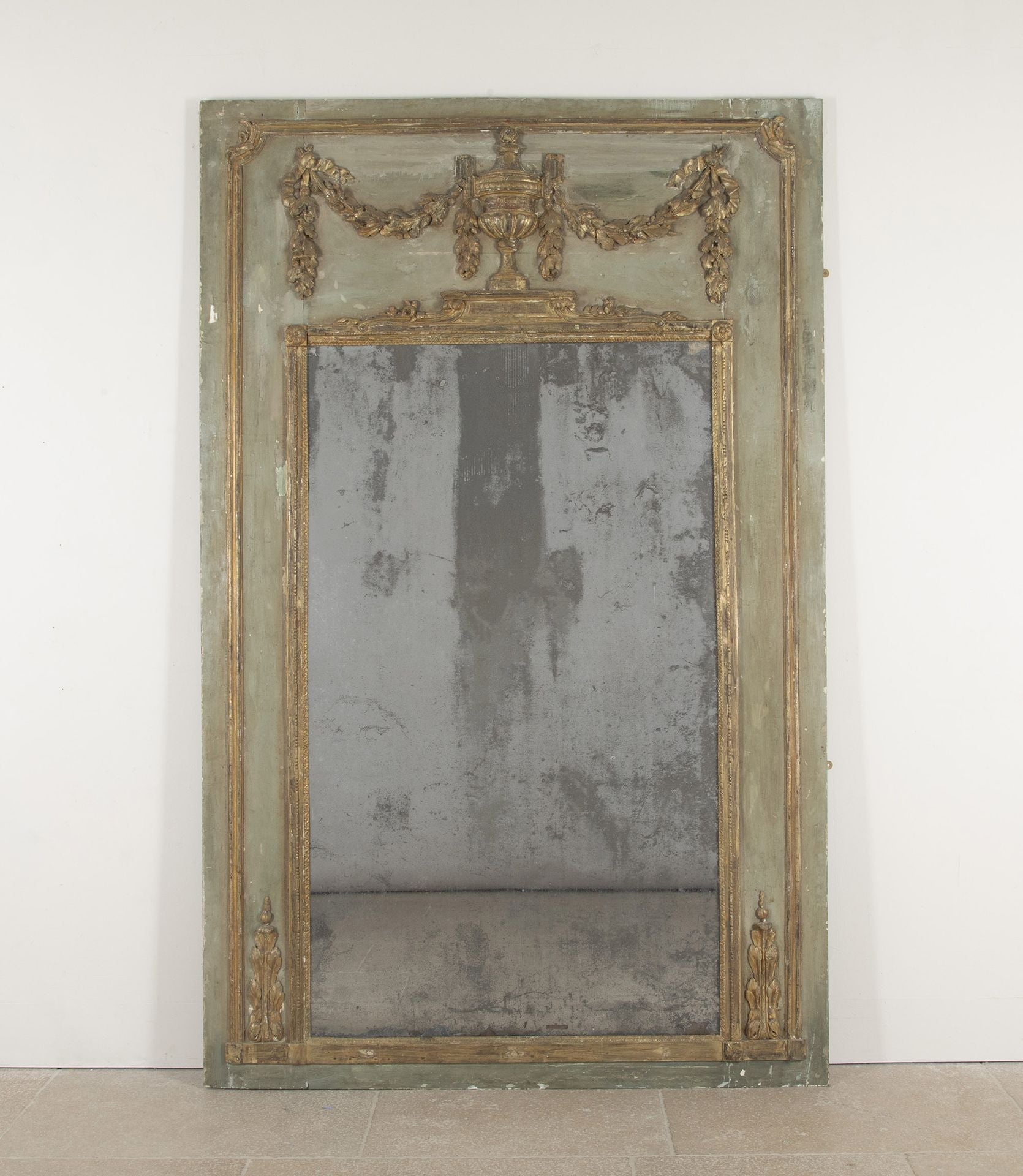 Large Louis XVI Painted and Gilt Trumeau Mirror By Sister Parish Design