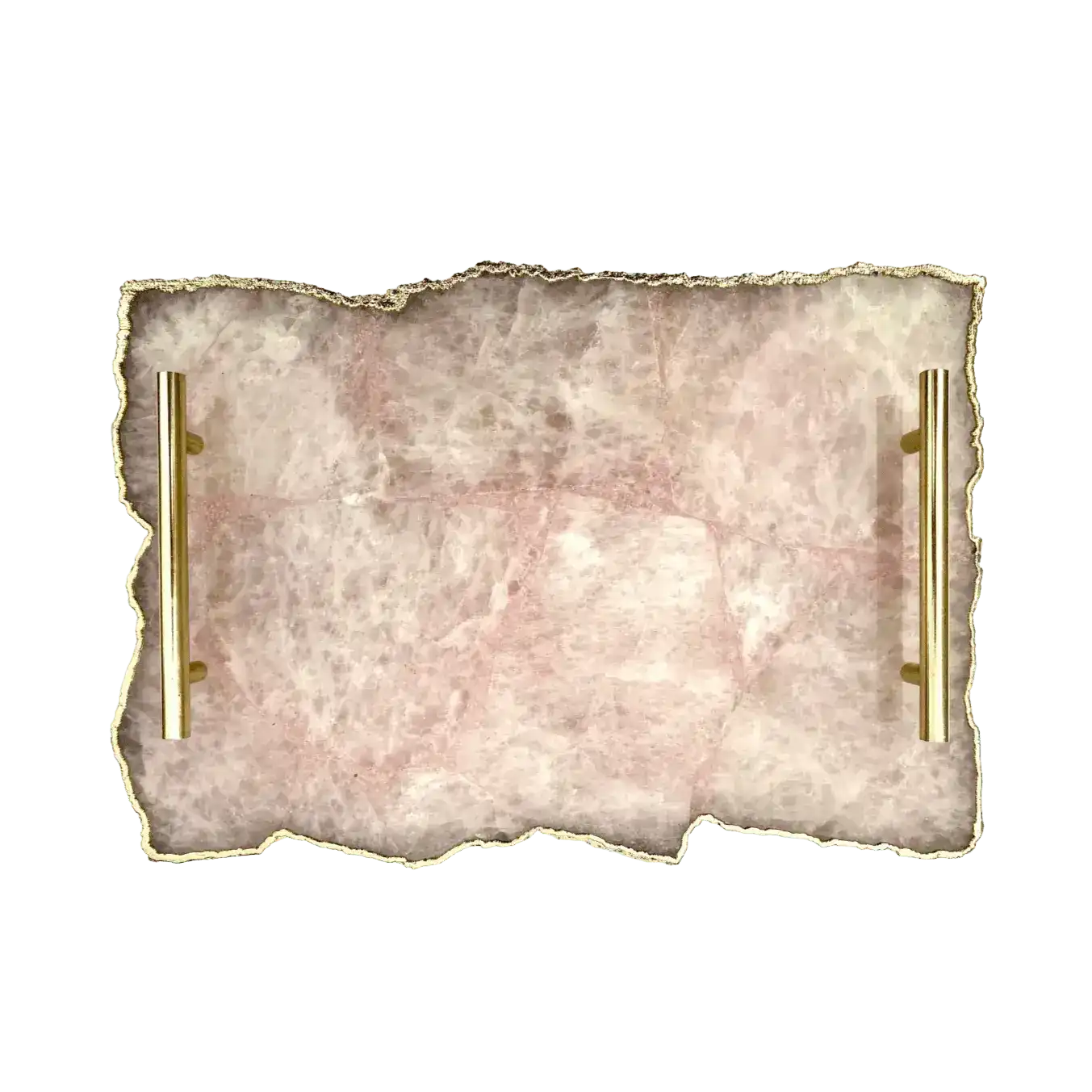 Large Rose Quartz Agate Serving Tray With Brass Handles