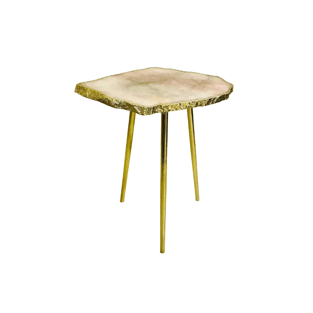 Large Rose Quartz Agate Stone Edged Accent Table