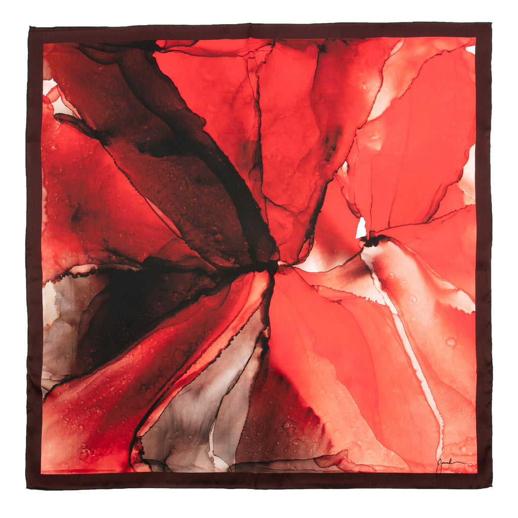 Red Silk Scarf Square Fluid Art