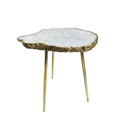 Large White Grey Agate Quartz Organic Edge Accent Table