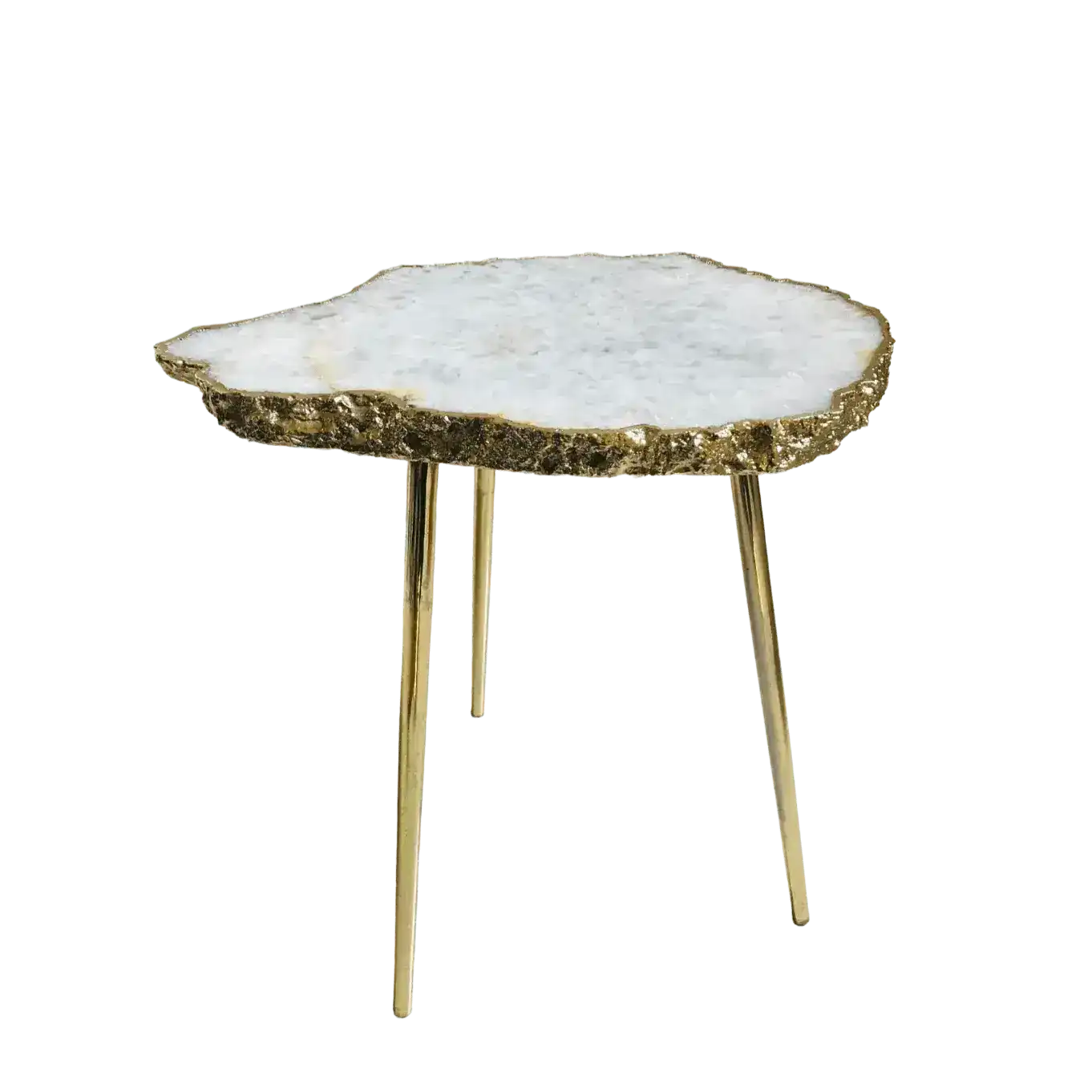 Large White Grey Agate Quartz Organic Edge Accent Table