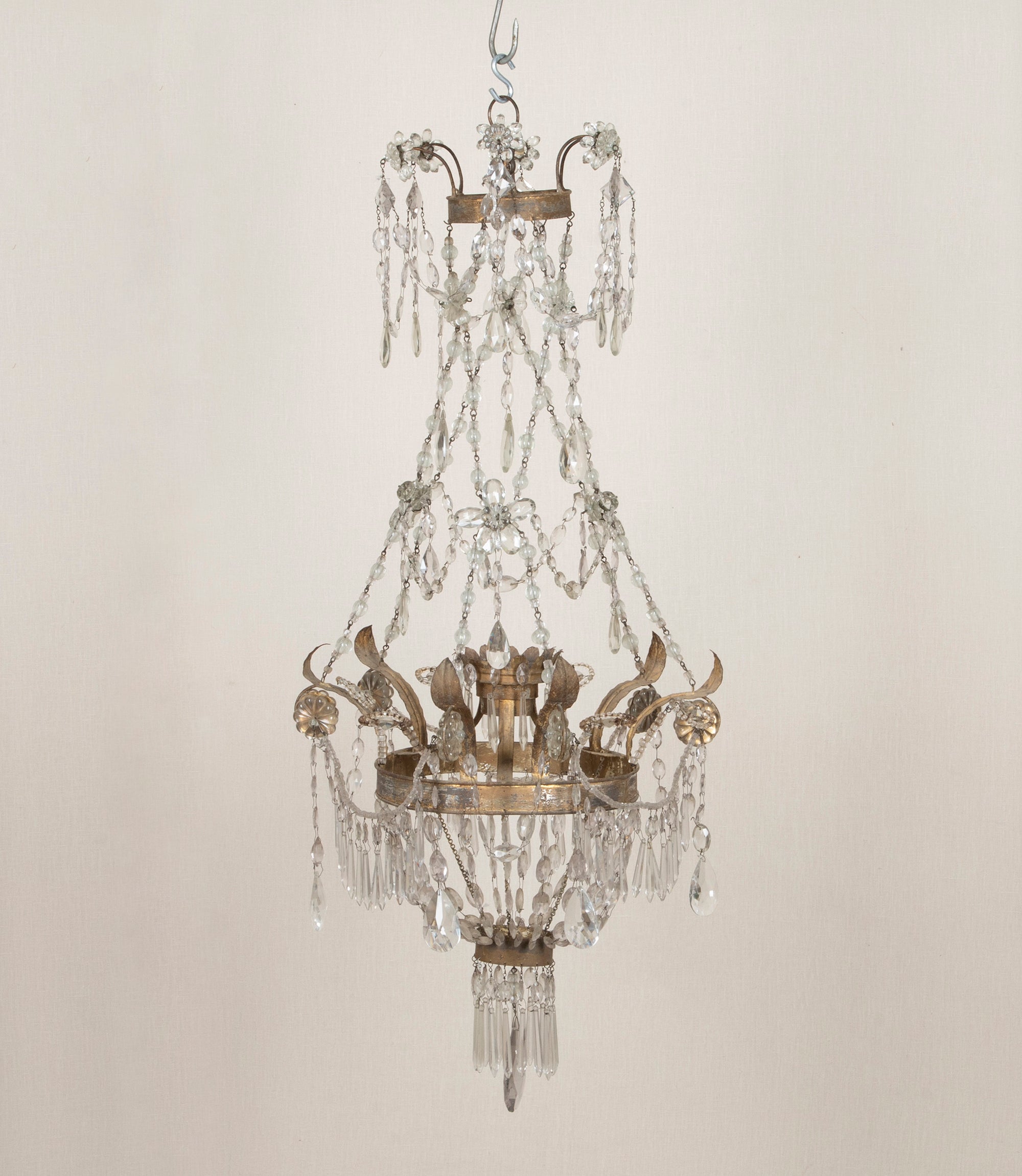 Late 19th Century Italian Tole, Glass and Rock Crystal Chandelier By Sister Parish Design