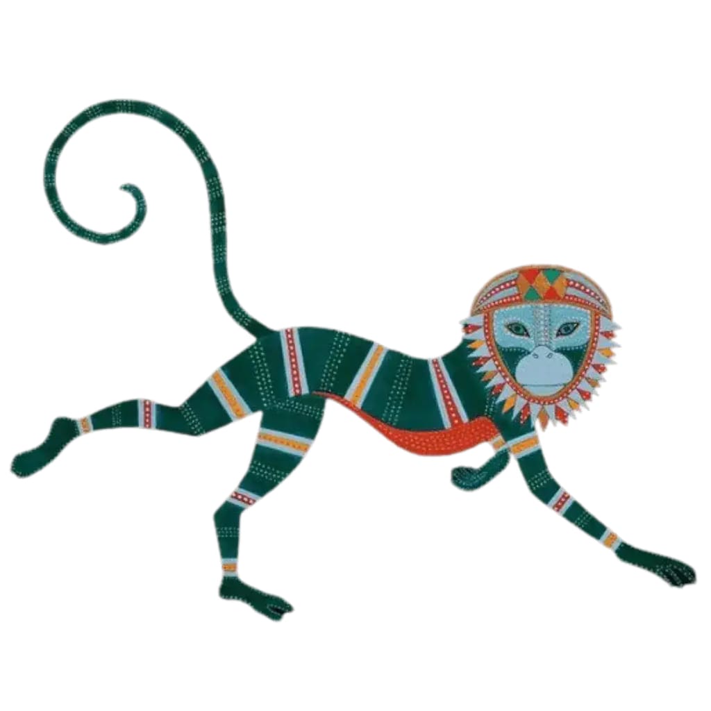 Leaping Monkey Hanuman Accent Wool Rug