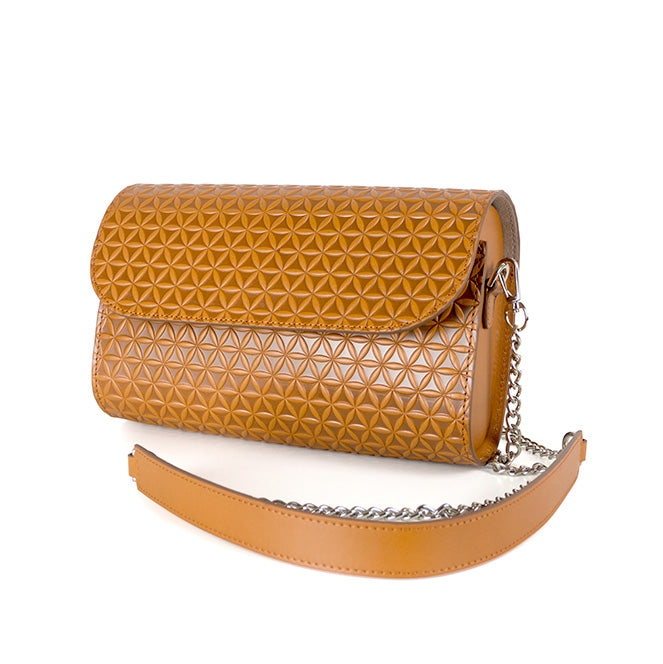 Brown Small Shoulder Bag with Geometric Pattern
