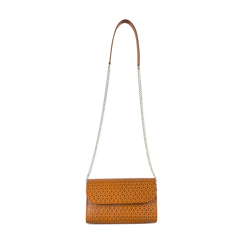 Brown Small Shoulder Bag with Geometric Pattern