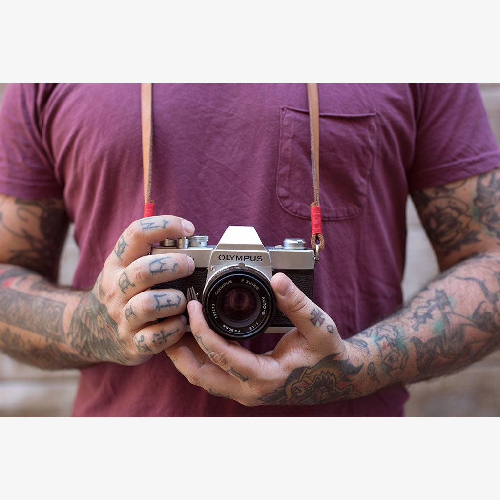 Tokyo #103 - Tanned & Red leather camera strap