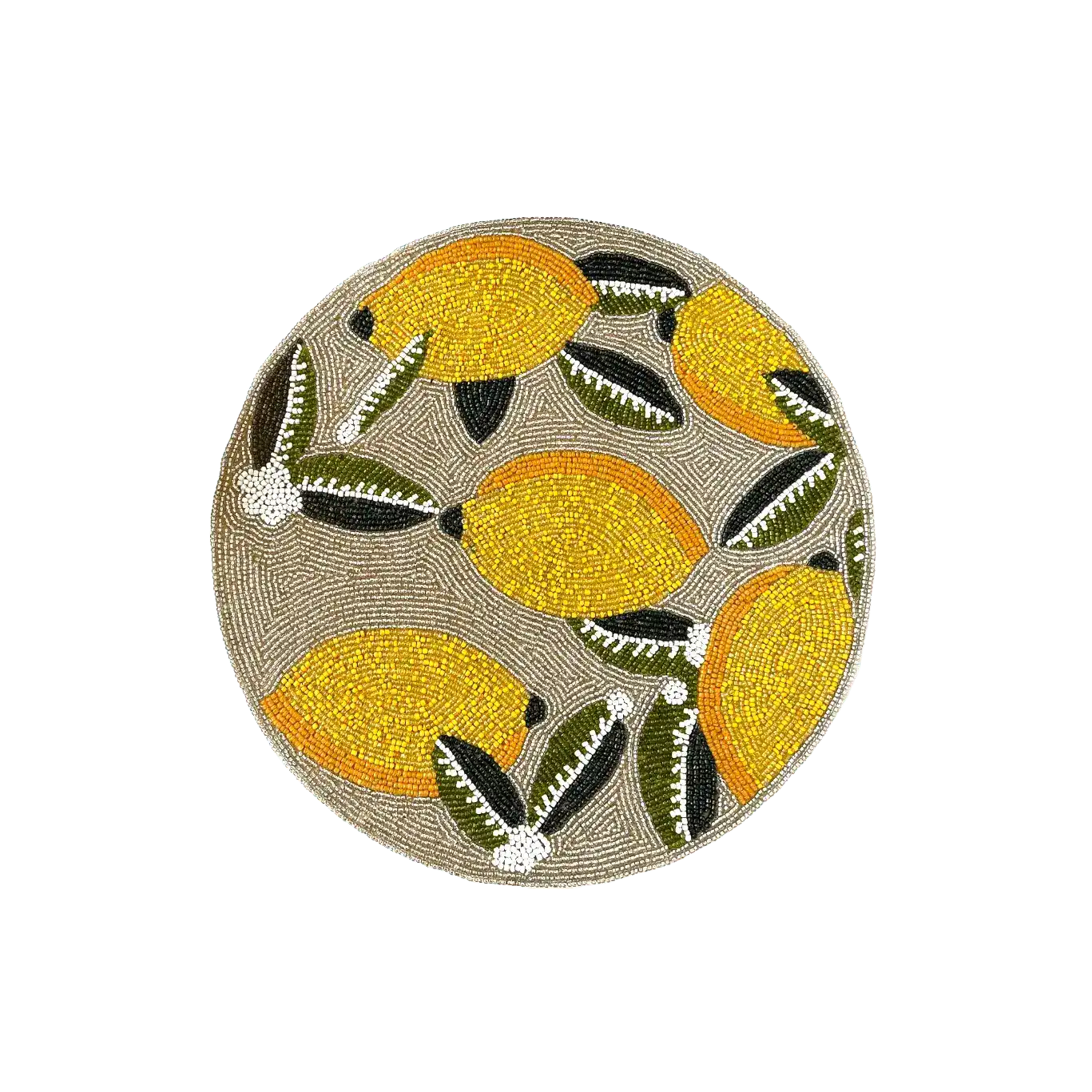 Lemon and Leaf Round Beaded Table Placemat
