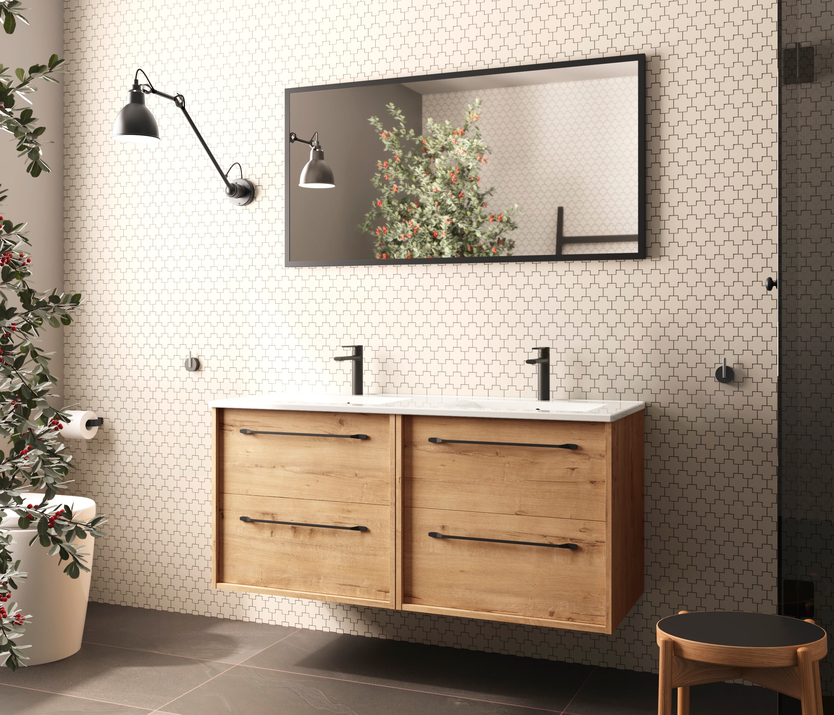 BATHME LENNOX Conjunto Mueble de Baño Completo con Lavabo Encimera 120 cm Roble Ostippo