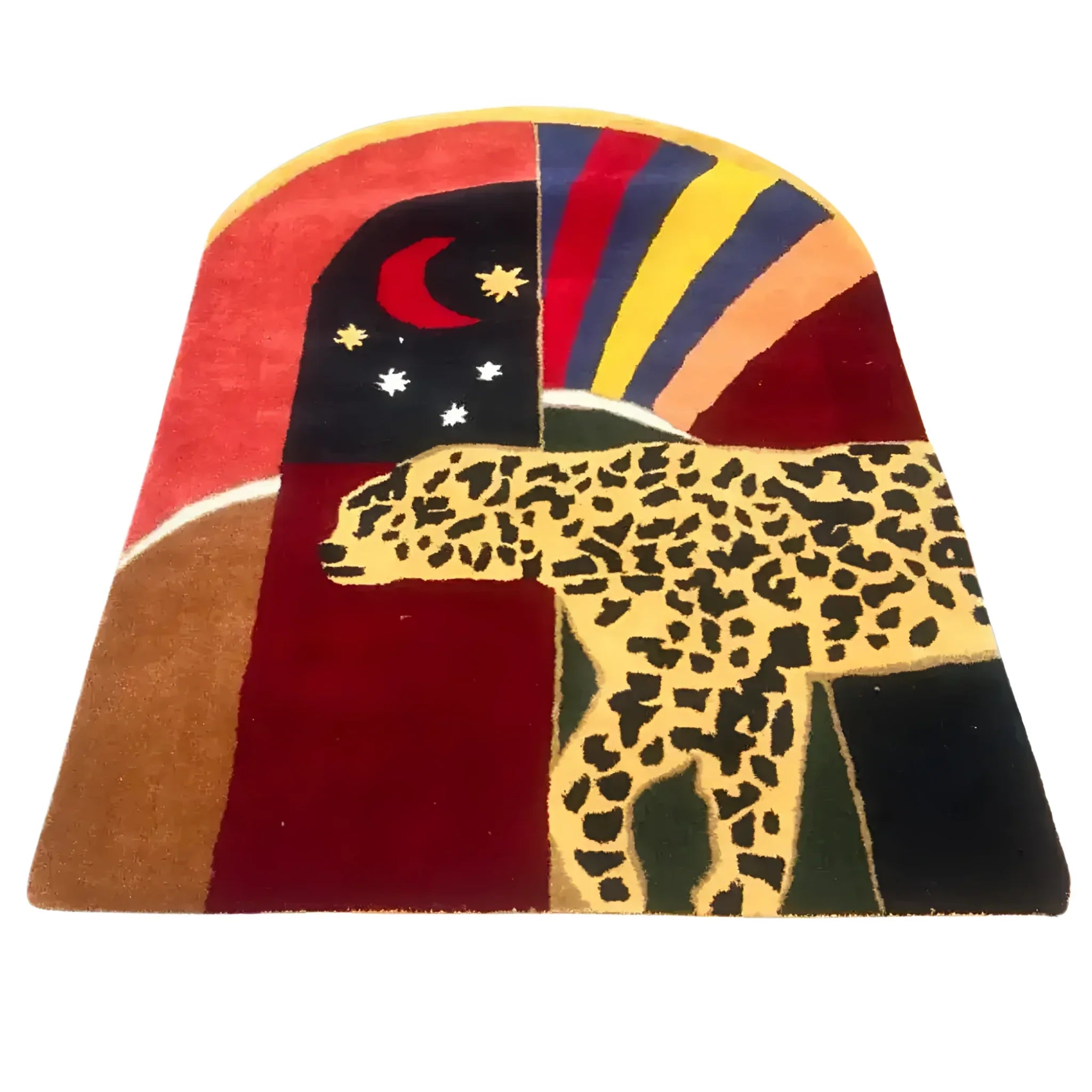 Leopard Crossing the Sun Hand-Tufted Area Rug - Red