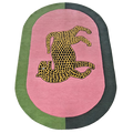 Leopard on Pink Oval Hand Tufted Wool Rug