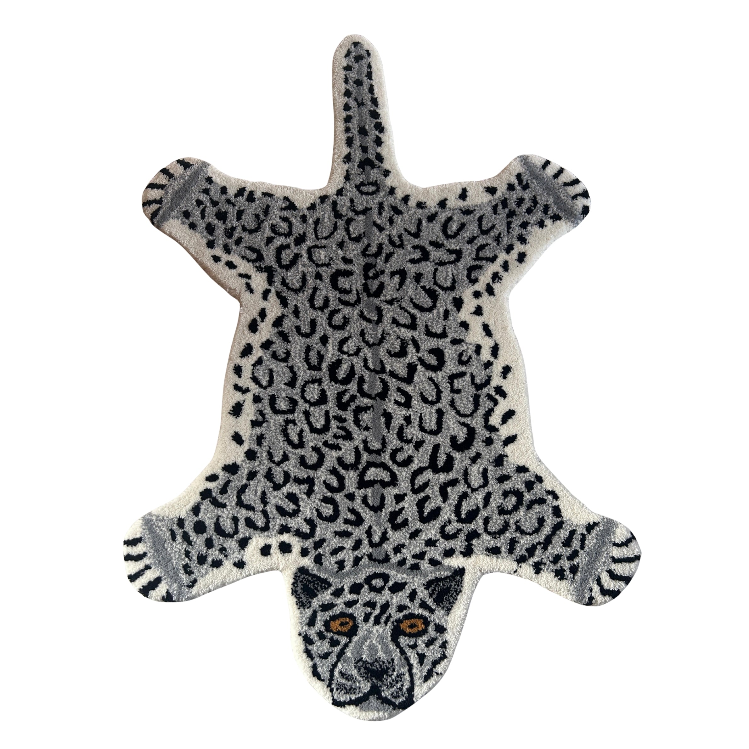 Black and White Hand Tufted Leopard Shaped Accent Wool Rug